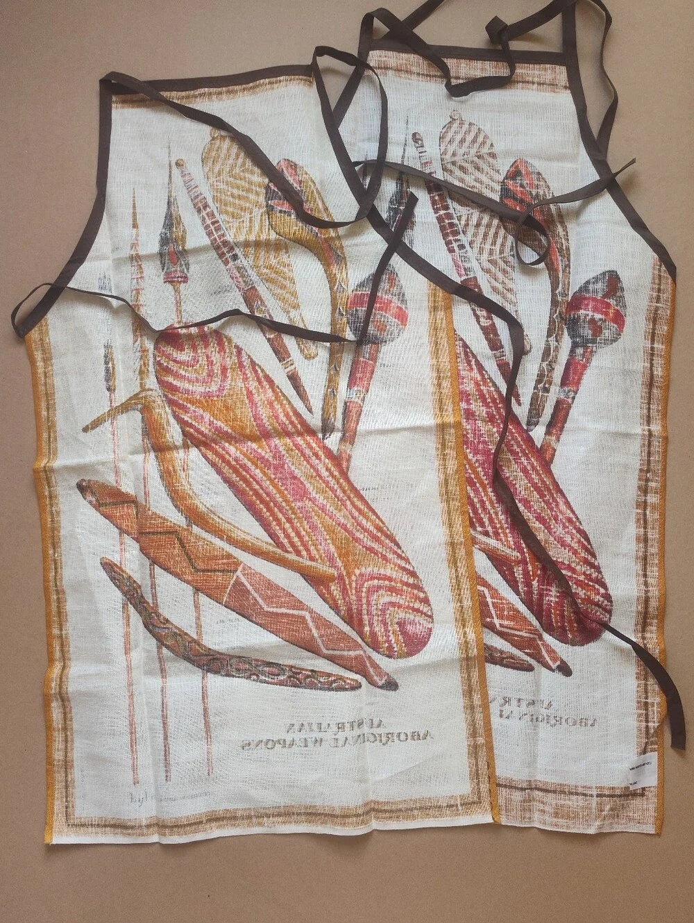 Vtg Lot of 2 New Australian Aboriginal Weapons Pure Linen Apron by Heil
